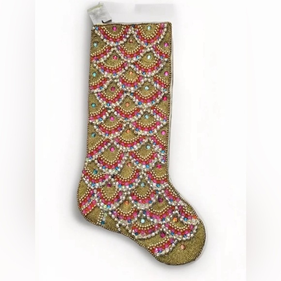 NWT Kim Seybert Scallop Multi Beaded Holiday Stocking Christmas $240 - Picture 1 of 2